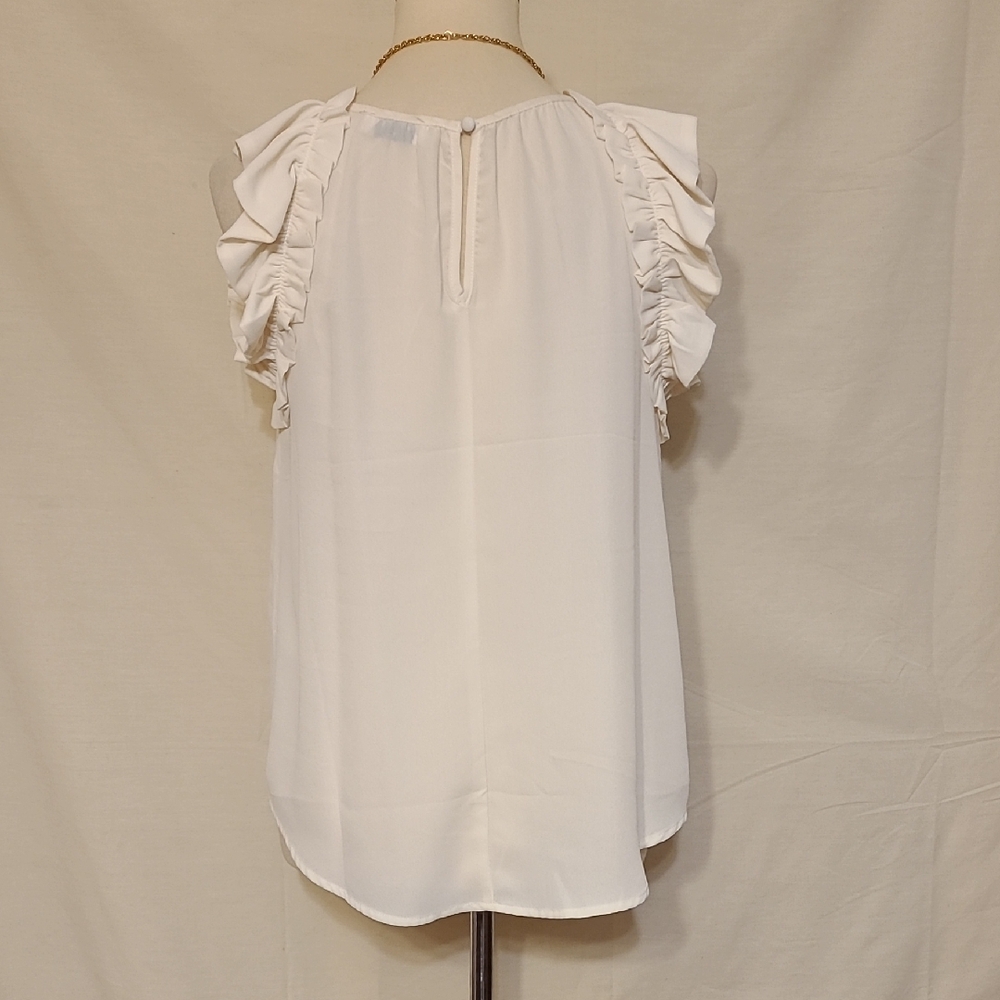 The Workshop Elegant Cream Ruffle Sleeveless Top - Picture 4 of 9